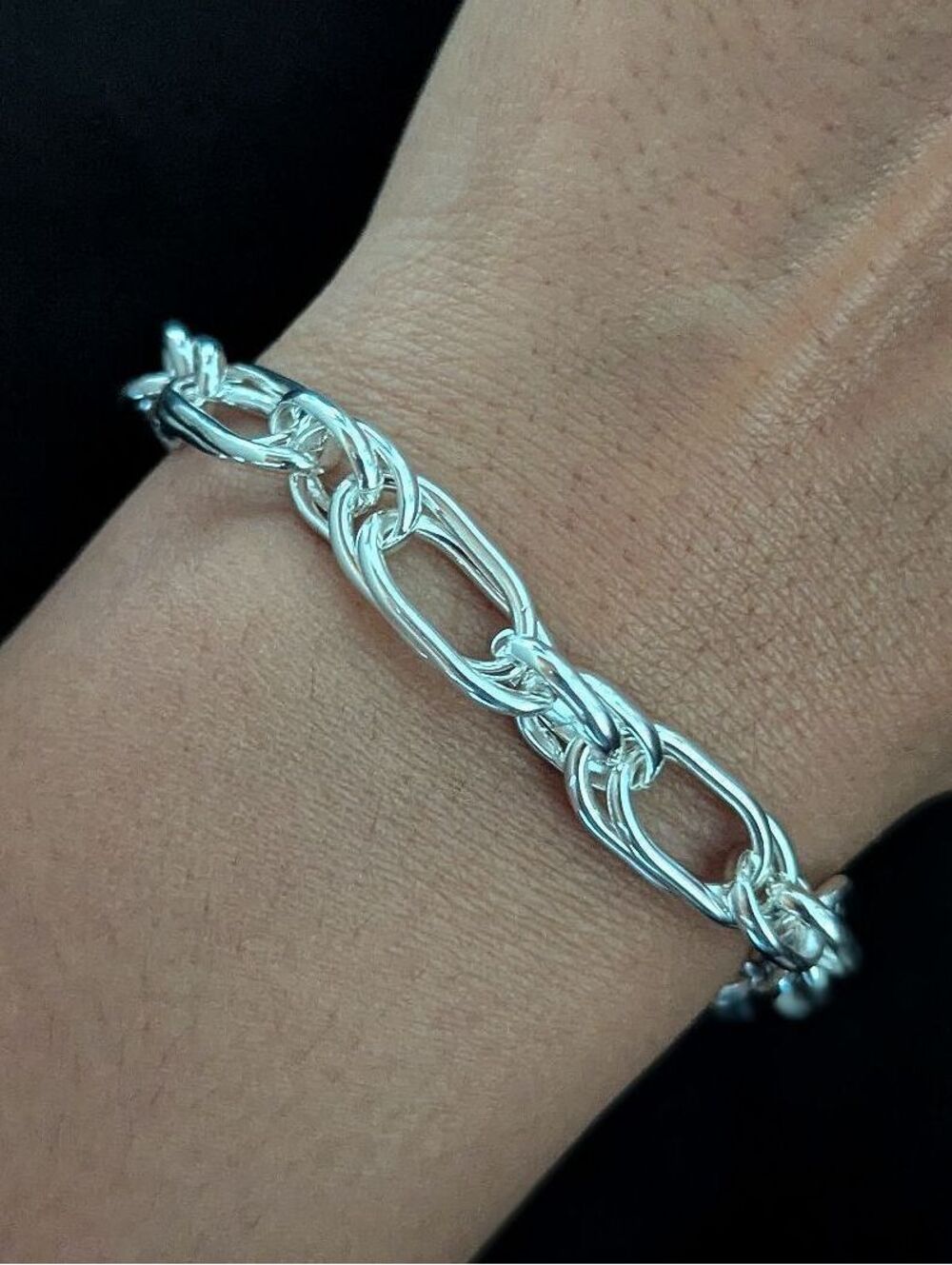 Silver Double Link Chain Bracelet Toggle Clasp Silver Plated Statement Modern